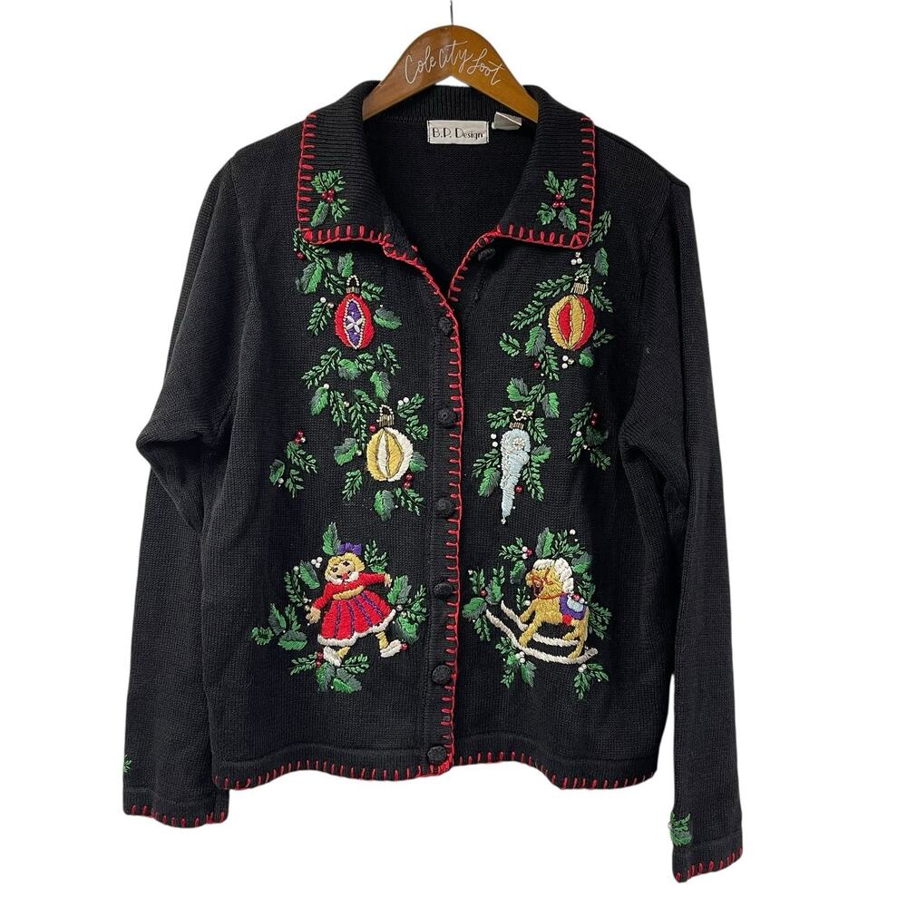 Not So Ugly Christmas Sweater Cardigan Ornaments Holly BP Design Rocking Horse